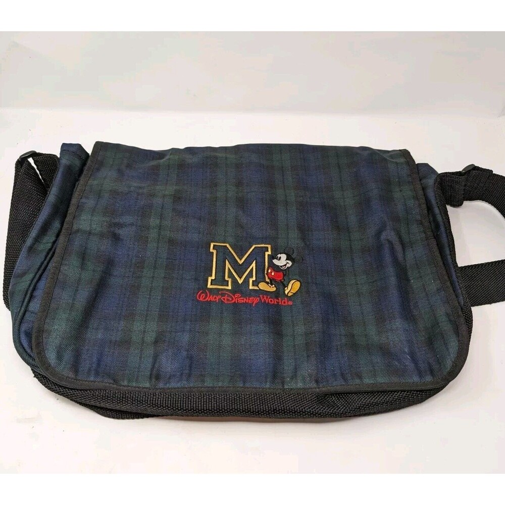 Vintage Mickey Mouse Blackwatch Plaid Messenger Bag Walt Disney World As Is